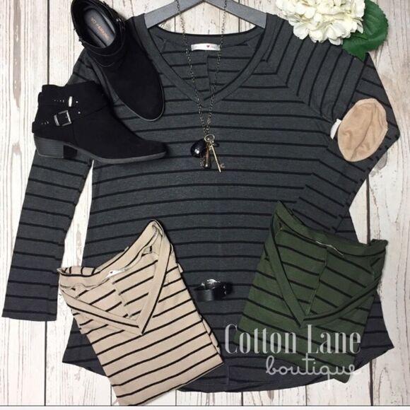 Thermal Stripe V-Neck With Patches in Char… - Picture 1 of 2